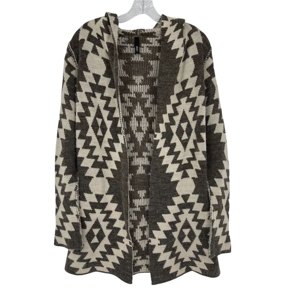 Elon Tribal Aztec Cardigan Long Sweater Small with Hood Cabin Winter Western
